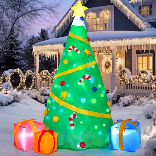 Joiedomi Aufblasbarer Weihnachtsbaumschmuck, beleuchteter riesiger Weihnachtsbaum mit eingebauter Projektion, aufblasbar, für Weihnachtsfeier, drinnen, draußen, Hof, Garten, Rasen-Dekor