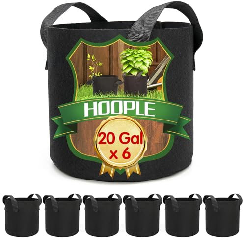 HOOPLE 6Pack 20 Gallon Grow Bags Garden Heavy Duty Non-Woven Aeration Plant Fabric Pot Potato Container Perfect for Potato,Strawberry,Chili,Carrot,Radish,Peanut and Other Vegetables(Black) (20 gallon)