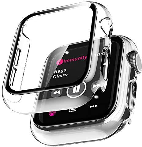 LϟK 2 Pack Funda Protector de Pantalla de Cristal Templado Incorporado para Apple Watch 40mm Series 6 5 4 SE - Estuche Protector General para PC Duro HD Ultra-Thin Carcasa para iWatch 40mm - Claro