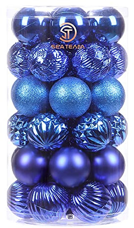 Sea Team 41-Pack Christmas Ball Ornaments with Strings, 60mm/2.36 Medium Size Baubles, Shatterproof Plastic Christmas Bulbs, Hanging Decorations for Xmas Tree, Holiday, Wedding, Party, Blue