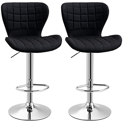 HOMCOM Lot de 2 Tabourets de Bar Design Contemporain Hauteur d'assise réglable 59-81 cm pivotant 360° Lin Noir
