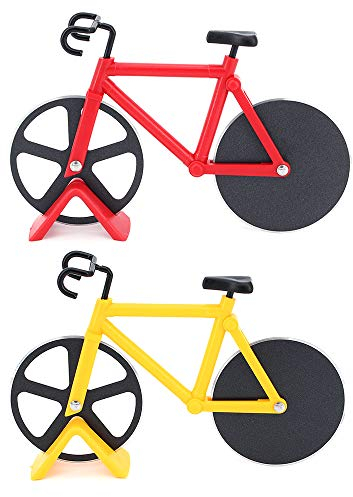 TAECOOOL Lot de 2 roulette à pizza en forme de vélo en acier inoxydable Rouge jaune