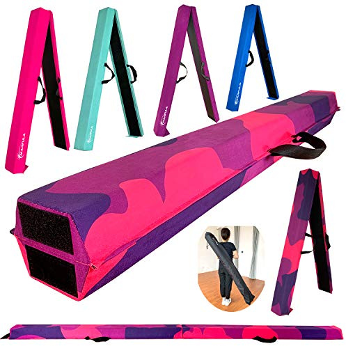 Marfula 6 FT / 8 FT / 9 FT Folding Gymnastics Beam Foam Balance Floor Beam - Extra Firm - Suede Cover - Anti Slip Bottom with Carry Bag For Kids/Adults Home Use (Pink Purple-Camo, 6 FT)