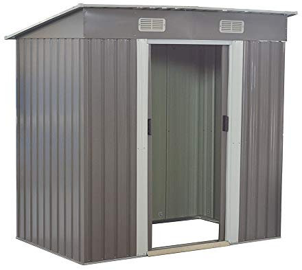 Panana Sheds 6 x 4ft Tool Storage House Metal Garden Apex Roof Storage Shed Door In 6FT Side (Grey)