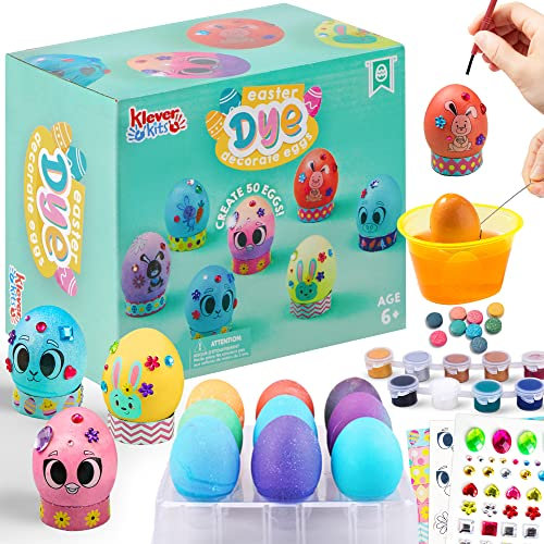 Klever Kits 47-teiliges Set zum Dekorieren von Ostereiern, Geschenk mit Mal-Bastelsets, Aufklebern für Kinder, Jungen und Mädchen, kreative Aktivität zu Ostern, Partydeko, Partygeschenk