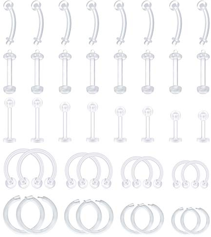 D.Bella Klar Piercing Retainer Lippenpiercing Cartilage Helix Tragus Ohrstecker Bioflex Flexibel Hufeisen Septum Nasenring Nasenstecker Plastik Piercings Kit für Frauen Männer