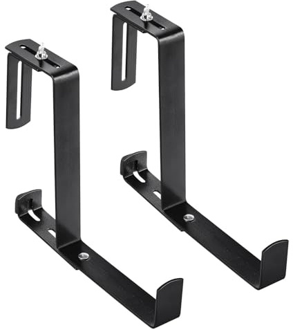 YARNOW Window Box Brackets, Black Iron, 2 Pack Adjustable Planter Box Brackets, Ideal for Balconies, Fences, and Gardens