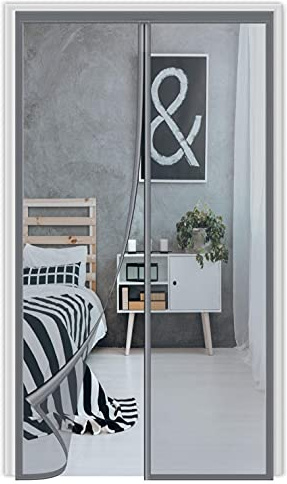 Magnet Fliegengitter Tür，140x210cm (55.11x82.67in) Balkontür Fliegengitter Tür ，Magnetisch Automatisches Schließen，für Balkontür Wohnzimmer Terrassentür ，Einfache Installation，Grau