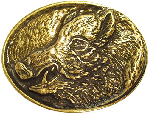 BELTINGER Gürtelschnalle Wildschweinkopf 4,0 cm | Buckle Wechselschließe Gürtelschließe 40mm Massiv | für Jagd-Outfit | Altmessing