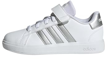 adidas Grand Court Elastic Lace and Top Strap Shoes Tennisschuhe, White/Matte Silver/Matte Silver, 29 EU
