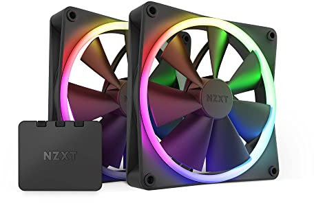 NZXT F140 RGB Fans - RF-R14DF-B1 - Advanced RGB Lighting Customization - Whisper Quiet Cooling - Twin (RGB Fan & Controller Included) - 140mm Fan - Black