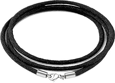 Findout 2mm Black Silk Cord Chain Necklace For Men With Stainless Steel Lobster Clasp Hypoallergenic Rope Chain Necklace For Women Girl Boy, Silk Chain 14-36inch (34)