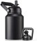 EALGRO Cantimplora Botella de agua aislada de medio galón con pajita, botella de agua grande de acero inoxidable de 64 onzas con asa, taza térmica de agua con 2 tapas, color negro