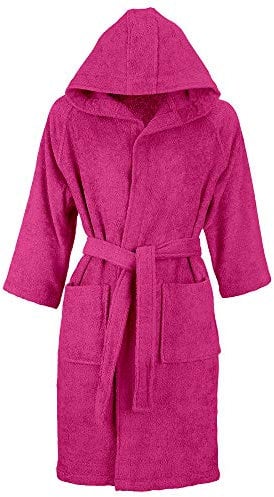INTRECCI Accappatoio Tinta Unita Unisex Adulto in Cotone, Accappatoio in Morbida Spugna di Cotone Asciugatura rapida con Tasche e Cappuccio (Taglia L, Fuxia)