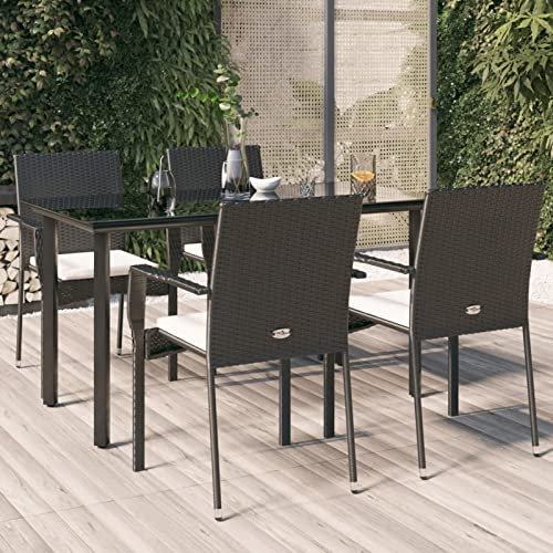 Yolola 5 teilig Garten Sitzgruppe Poly Rattan Gartenmöbel Set 4 Personen Essgruppe Gartentisch mit Stühle Stapelbare Gartengruppe Sitzgarnitur Gartengarnitur Terassenmöbel Schwarz#4
