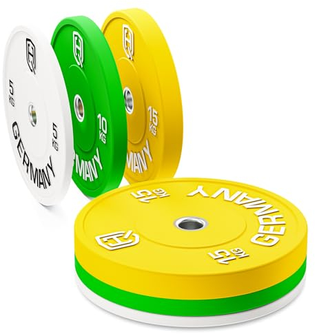 HQ Germany® Hantelscheiben 50mm [Set/Paar 5-25kg] - Premium Vollgummi Bumper Plates 60kg - Hantelscheiben Set 50mm, Gewichtsscheiben, Gewichte, Weight Plates nach IWF Standard