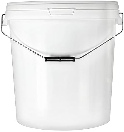 BenBow Cubo con Tapa, 5 Unidades, 30 litros, Color Blanco, Apto para Alimentos, Estable, hermético, a Prueba de Fugas, Inodoro, Recipiente de Almacenamiento de plástico con Mango de Metal, vacío