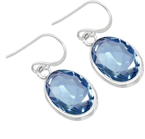 Jeweloporium Blauer Iolithquarz Ohrhänger Silber, 925 Sterling Silber Ohrring für Frauen, Ovaler Stein Boho Schmuck