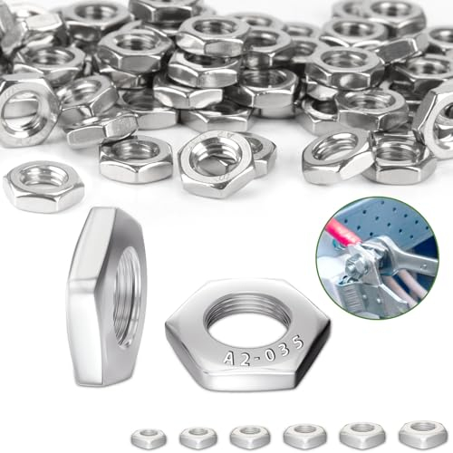Dadi esagonali M6 (forma bassa, con smusso), 70 dadi piatti DIN439, in acciaio inox A2 V2A, dado esagonale per ferro e viti, bulloni filettati, acciaio, legno, macchine e mobili