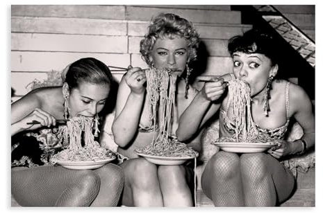 Poster auf Leinwand, Motiv: Frau isst Spaghetti, Schlafzimmer-Dekor, Sportlandschaft, Büro, Raumdekoration, Geschenk, ungerahmt, 50 x 75 cm