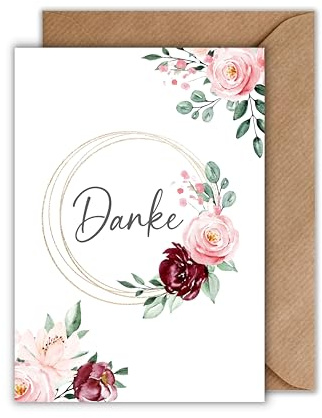 WBdesignz Dankeskarte mit Umschlag - Danksagung Danke Karte mit Blume Abschiedskarte als Klappkarte Hochzeit Danke Karte (DIN A6)