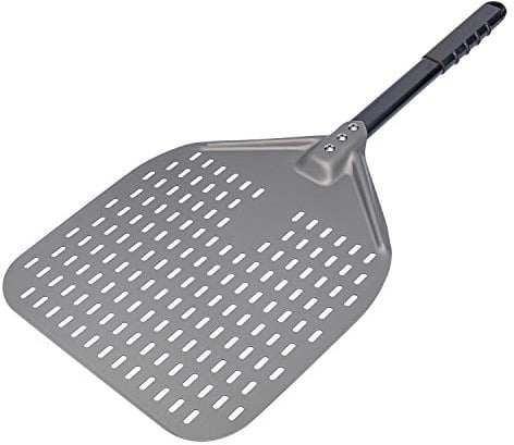 Karboby Perforated Pizza Peel 12-Inch, Hard Anodized Aluminum Pizza Paddle, Professional Rectangular Turning Pizza Oven Peel