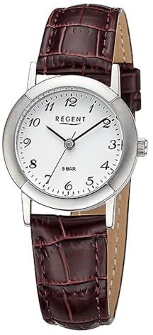 REGENT Damen Armbanduhr Analog Lederarmband braun URF1443 Analoguhr