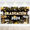 DPKOW Español pancartas de graduación 2025 Decoraciones, Grande Oro Negro Plateado Felicidades Graduado Pancarta 2025 graduación Fondo Decoraciones Interiores y Exteriores, Tela, 180 * 110 cm