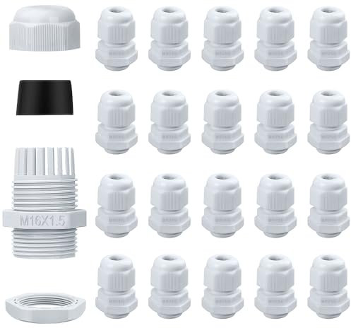 Ezydka Pressacavo 20 Pezzi Connettori Pressacavi Impermeabili, M16 Regolabile Passacavo Impermeabile IP68, Bianca Connettori Pressacavi per Esterno, Giardino, Scatola di Derivazione