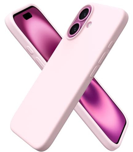ORNARTO Compatible with iPhone 16 Case 6.1, Slim Liquid Silicone 3 Layers Full Covered Soft Gel Rubber 16 Phone Cases Cover 6.1 inch-Chalk Pink