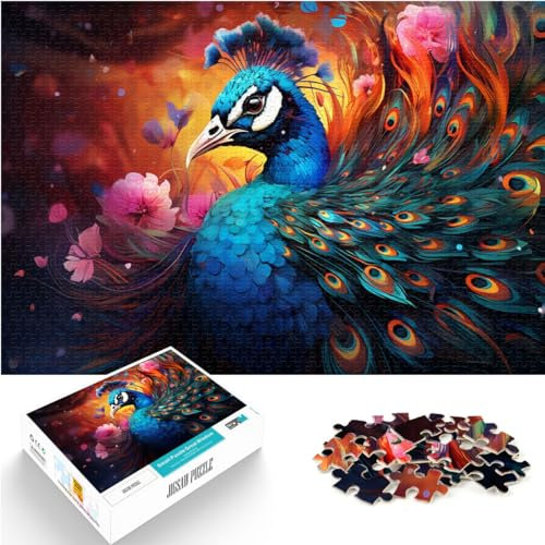 Puzzles Gift Colorful psychedelic peacock Jigsaw Puzzle Adult 1000 wooden puzzle Fun at Home Activities, Birthday Present,Travel Gifts, 1000pcs（50x75cm）