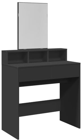 vidaXL Schminktisch, Frisiertisch mit Spiegel, Kosmetiktisch mit 2 Schubladen 3 Fächern, Frisierkommode für Schlafzimmer, Modern, Schwarz