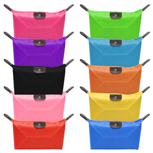 Rebanky 10 Stück Kosmetiktasche Nylon Klein, Kleine Täschchen mit Reißverschluss, Reise Kosmetiktasche für Handtasche, Multifunktional Makeup Tasche & Kulturbeutel Damen (17×11cm)