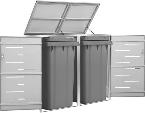 Poubelle de jardin avec portes verrouillables, couvercle à levage assisté, facile à utiliser pour l'extérieur, hygiénique, couvercle en acier avec portes, double poubelle à roulettes