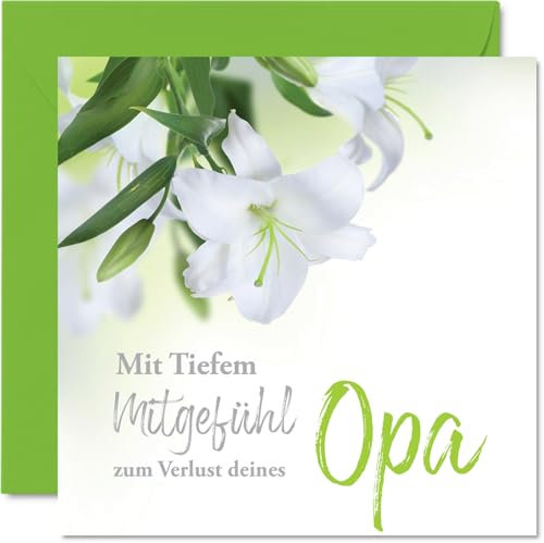 Stuff4 Trauerkarte Opa - Tiefem Mitgefühl - Enkel Enkelin Beileidskarten Kondolenzkarte Beileidskarte für Freunde Familie, 145mm Trauerkarten mit Umschlag Glückwunschkarten