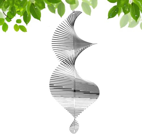 DSDGVDFBV Silber, Windspiel Edelstahl Wind Spinner, Windspiel Reflektierende Windspirale Vogelschreck Metall 3D Windspirale Vogelabwehr Kinetische Für Heimdekoration