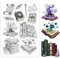 GLOBLELAND Zauberbuch Klarstempel Zur Kartengestaltung Kristall Silikon Klarstempel Zauberstab Transparente Stempel Siegel Für DIY Scrapbooking Prägepapier Albumbasteln Halloween Dekor