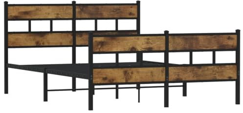 vidaXL Metallbett, Bett ohne Matratze mit Kopfteil Fußteil, Bettgestell mit Lattenrost, Doppelbett für Schlafzimmer, Räuchereiche 160x200cm