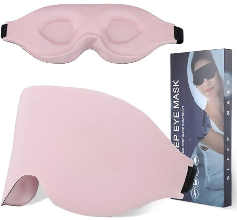 Schlafmaske Frauen, 3D Weiche Augenmaske Seitenschläfer Lichtblockierend 2024 Schlafbrille mit Verstellbarem Gummiband mit Memory Foam für Nickerchen Reisen(Rosa)