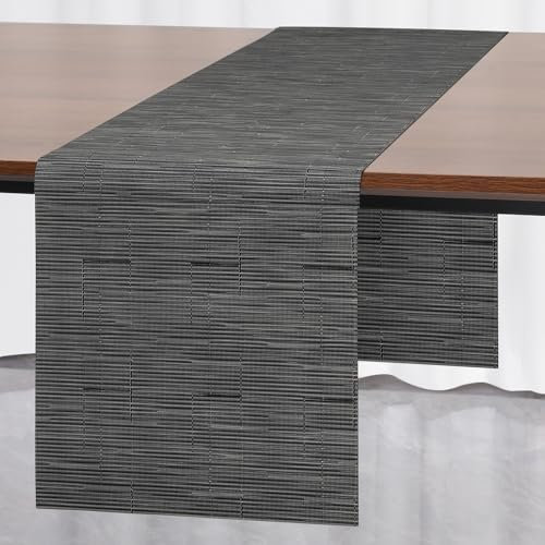 Myir JUN Tischläufer, Tischläufer Modern Tischläufer Abwaschbar Tischläufer Outdoor Wärmeisoliertes PVC für Häuser Restaurants Hotels 40 x 140 cm (Grau Schwarz)