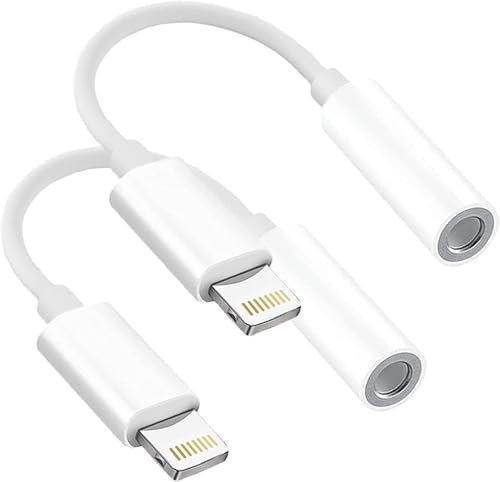 2Pack Adaptador Auriculares iPhone [Certificado MFi] Adaptador Lightning a Jack 3,5 Cascos Auxiliar Audio Cable Jack Accesorios Compatible con iPhone 14/13/13 Pro/12/11/Xs/XR/X/8/7 para Todos los iOS