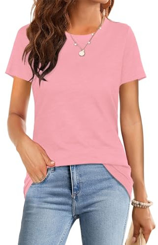 Suncife Maglietta da Donna Estiva Casual a Girocollo a Maniche Corte, Rosa, XL