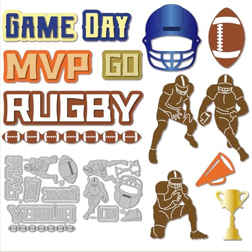GLOBLELAND Stanzformen Für American Football Metall Rugby Spieler Stanz Und Prägevorlage Spieltag Trophäe Papierstanzungen Für Scrapbooking Kartenherstellung Basteln Papierkarten