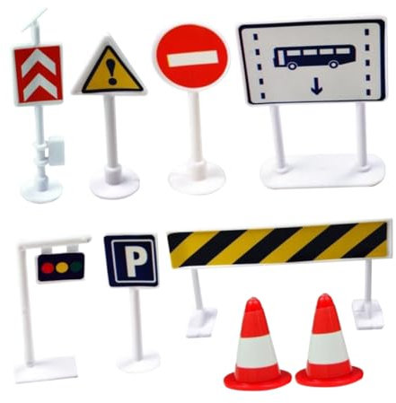 LALADEFIEE Spielzeug Für Jungen Und Mädchen 9-teiliges Straßenschild-Spielzeug Straßenblock-Spielzeug Für Kinder Beim Spielen Beschilderung Verkehr