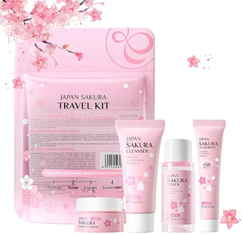 Japan Sakura - Set per la cura della pelle per adolescenti, per la cura del viso, anti-invecchiamento, set regalo di bellezza, set da viaggio con toner, per la pulizia del viso, crema solare SPF50+