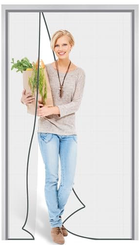 Pottwal Mosquitera Puerta Magnetica Apertura Lateral, 80x205cm Gris Cortina Mosquiteras para Puertas, Se Cierra Automáticamente, para Puerta del Balcón Patio Salón Dormitorio Puertas