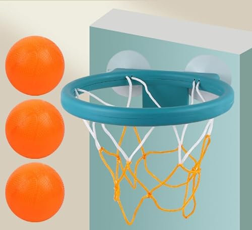 Jouet de Panier de Basket pour Bébé, Kit de Mini Panier de Basket avec 3 Balles et Ventouse, Panier de Basket Intérieur Jeu de tir dans Baignoire Jouet de Bain Cadeaux pour Garçons Filles (Bleu)