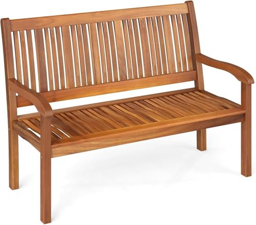 FANTASK Gartenbank Holz, für 2-3 Sitzer, Balkonbank aus Akazienholz bis 320 kg belastbar, 126 x 63 x 91 cm, Natur