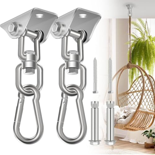 Hängematten-Hängematten-Aufhängeset, 2er-Pack, Veranda-Schaukel-Aufhängeset, 544 kg Kapazität, Hängematte, Deckenhaken, strapazierfähig, 360° Edelstahl, drehbarer Hängeschaukelstuhl für Hängematte