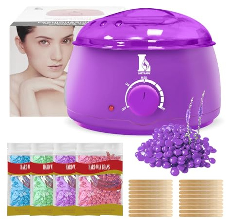 Scaldacera Professionale per Ceretta a Caldo, Kit Cera Brasiliana Completo con 4 Cere, Scalda Cera Elettrico per Depilazione a Casa, Viso, Ascelle, Gambe e Corpo, Viola (viola)